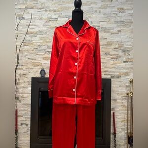 SATIN RED LONG SLEEVE PAJAMAS (PJ’S) 2 PIECE SET